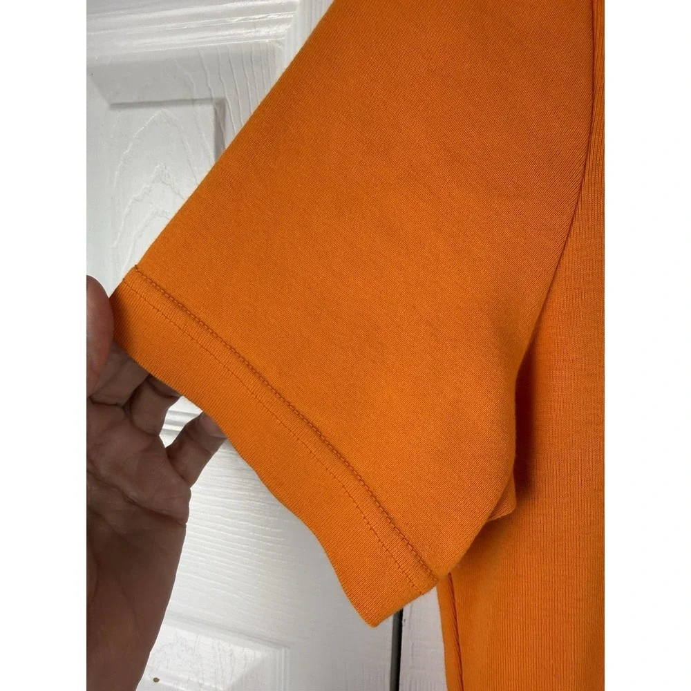 Tory Burch Women Orange Ribbed Short Sleeve Polo‎ Shirt Size Large
